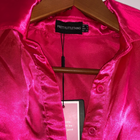 Pretty Little Thing Pink Satin Crop Shirt - Picture 3 of 3